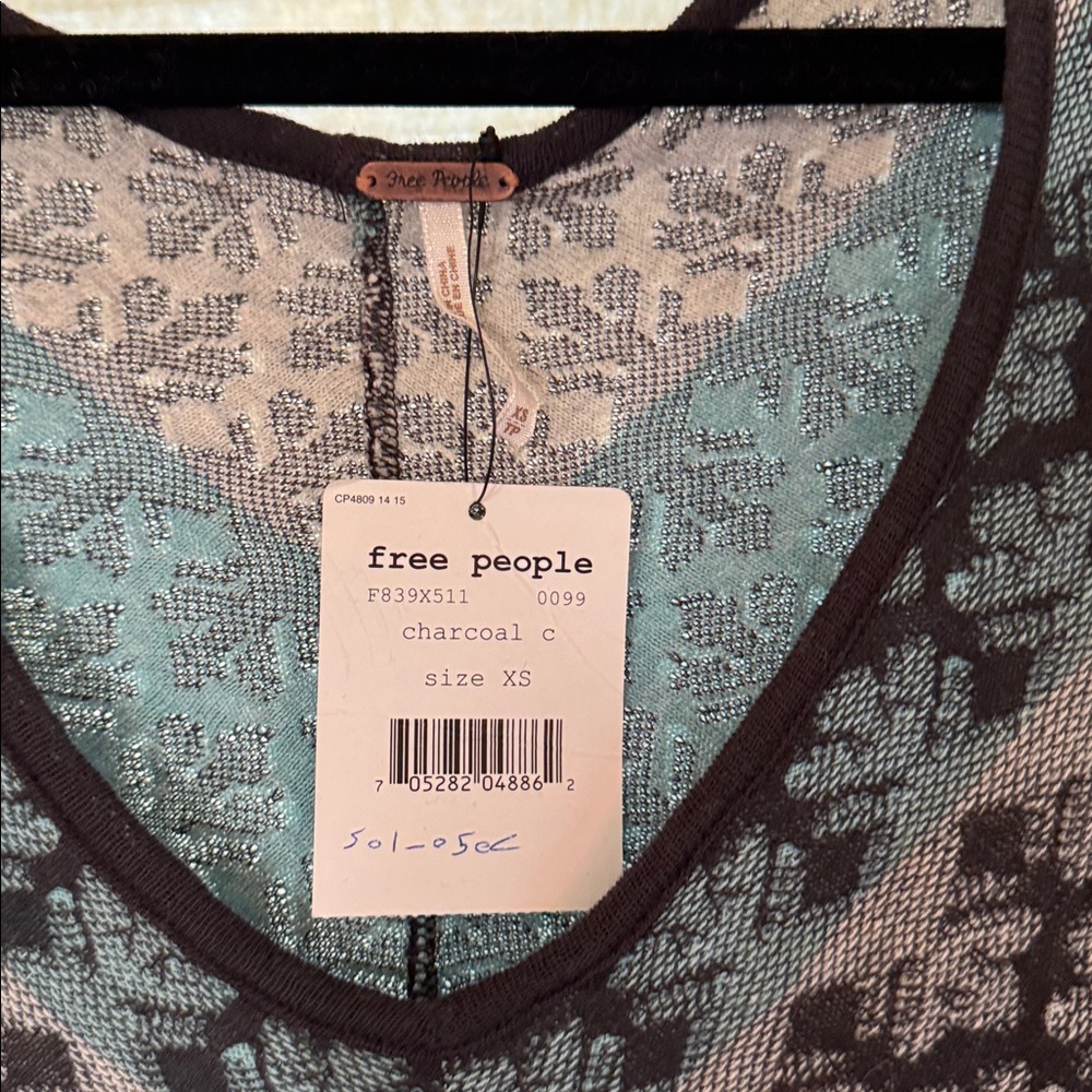Free People Charcoal and Teal V-Neck Top - Picture 2 of 4
